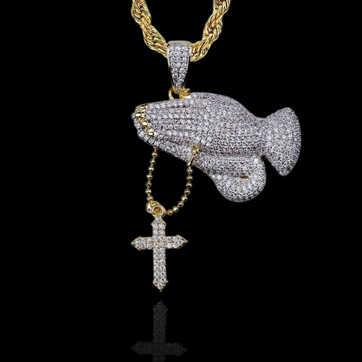 ICED PRAYING HANDS PENDANT