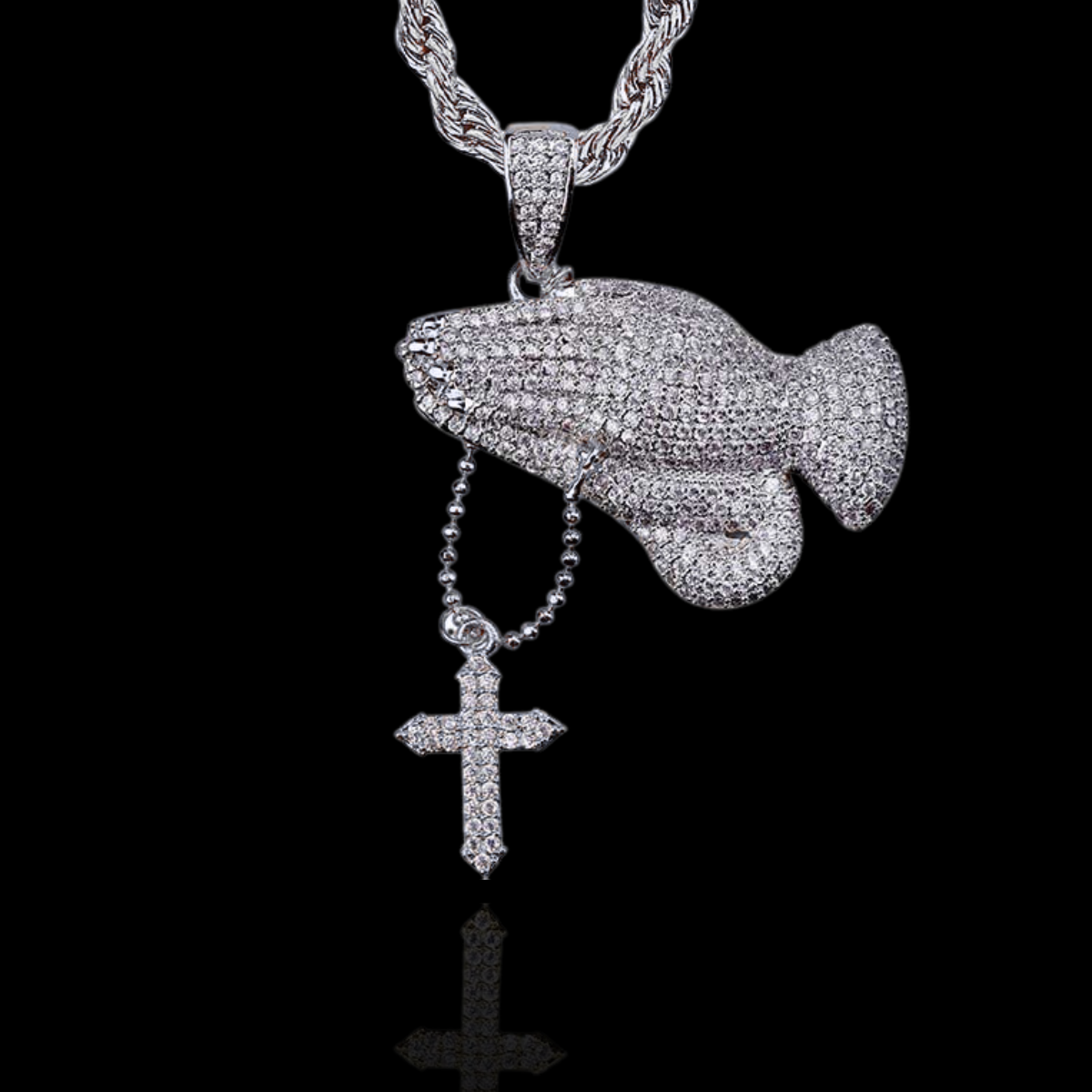 ICED PRAYING HANDS PENDANT